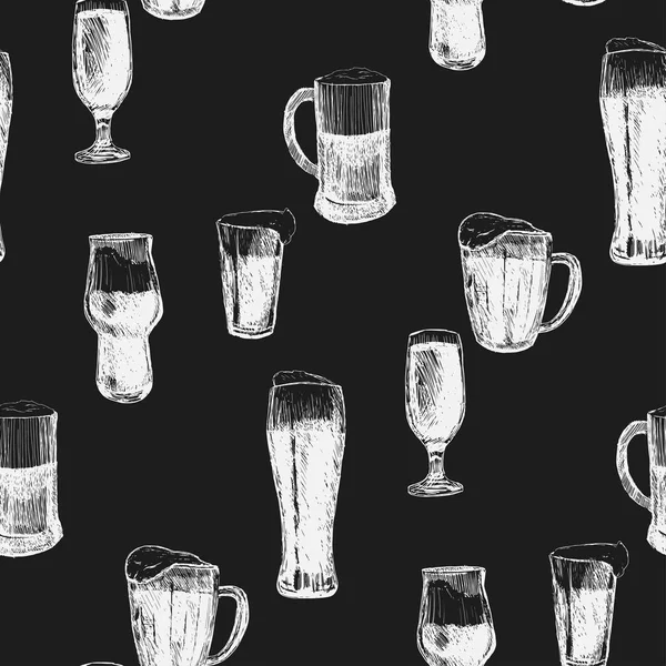 Patrón Sin Costuras Cerveza Repetir Dibujo Mano Vasos Colores Cerveza — Archivo Imágenes Vectoriales