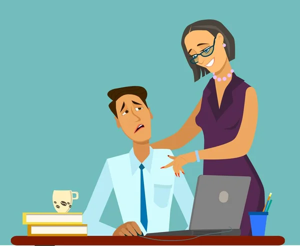 sexual harassment at work, office woman and her lustful boss, Vector illustration in cartoon style,
