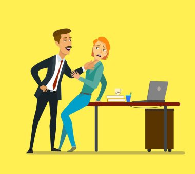 sexual harassment at work, office woman and her lustful boss, Vector illustration in cartoon style,