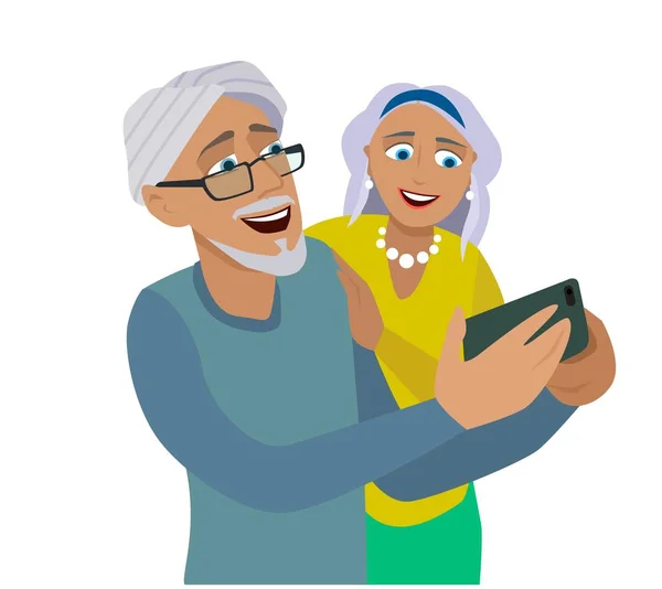 Mature Couple Technology Digital Device Vector Illustration Cartoon Style — 스톡 벡터