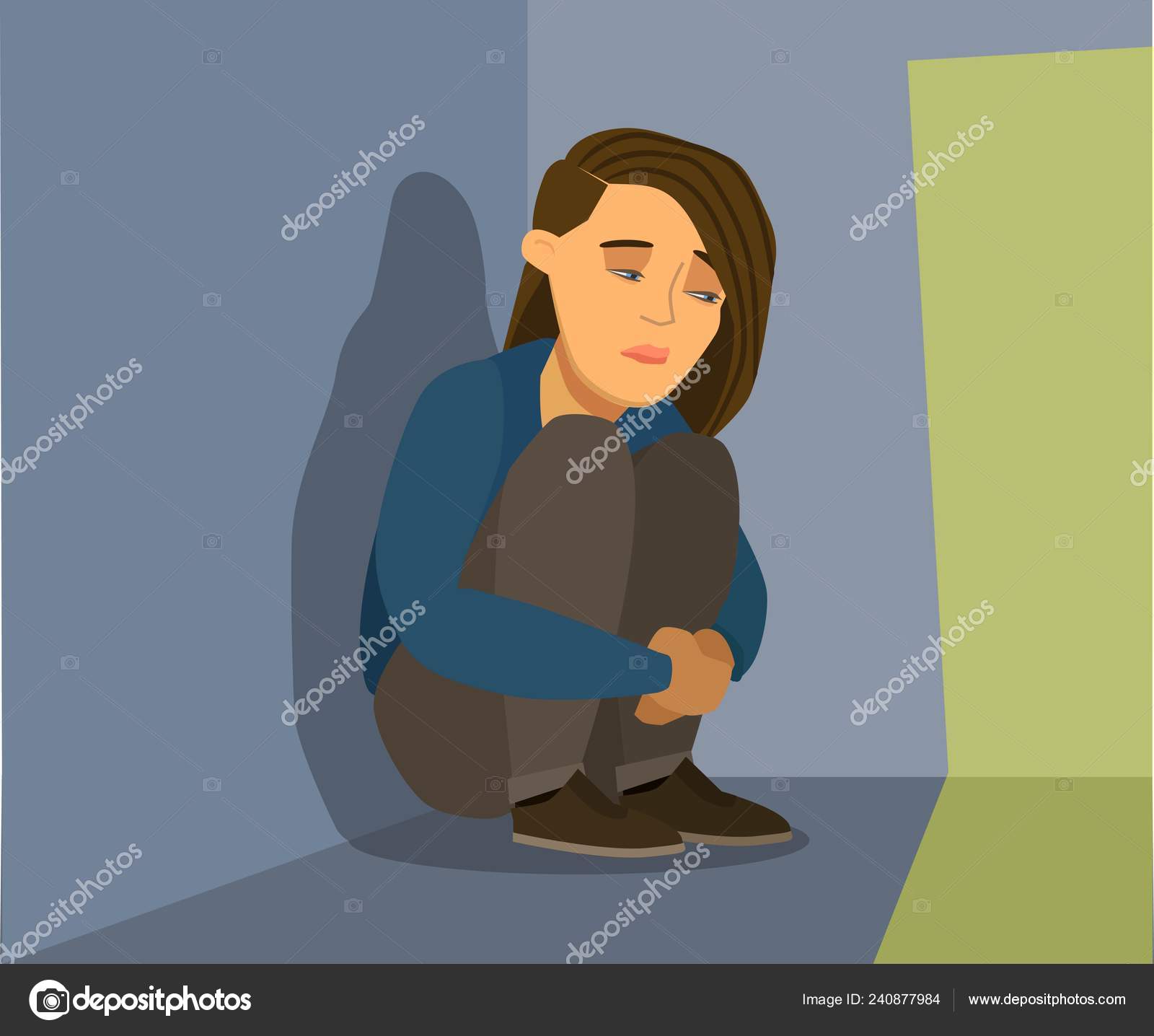 Frustrated Sad Child Stress Sitting Crying Empty Dark Room Vector Stock  Vector Image by ©lastrooo #240877984