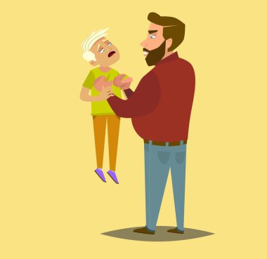 A father beats his children. the concept of violence and abuse. Vector illustration in cartoon style.