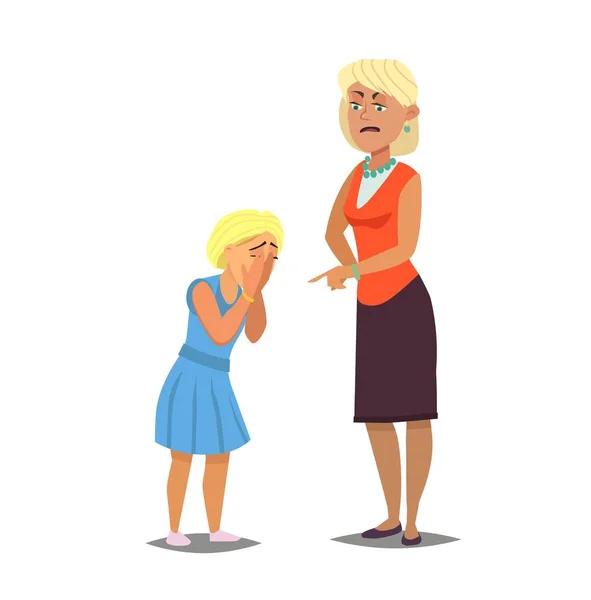 Mother reprimanding disobedient child. Vector illustration in cartoon style.
