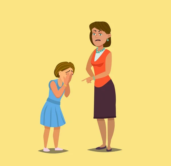 Mother reprimanding disobedient child. Vector illustration in cartoon style.