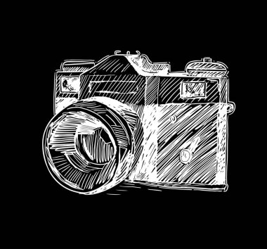 Doodle tarzı modern fotoğraf makinesi. Vektör elle çizilmiş