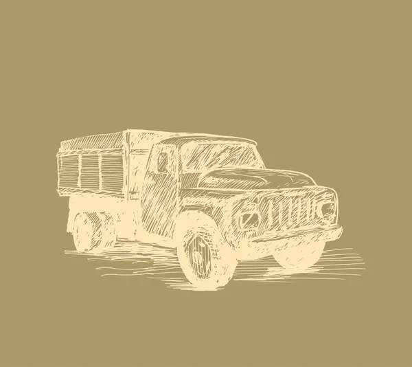 Illustration vectorielle dessinée à la main de camion vintage avec barils en bois. illustration vectorielle dessinée à la main . — Image vectorielle