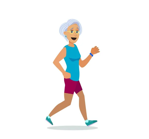 Personas mayores en Scamper. Una anciana corre con brazalete para correr. Personas adultas actividades deportivas. Ilustración vectorial — Vector de stock