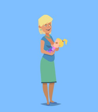 Mutlu anne bebeğini emziriyor. Çizgi film tarzında vektör illüstrasyonu.