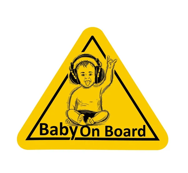Baby Ombord Klistermärket Bilens Bakruta Illustration Vektor För Barn Med — Stock vektor