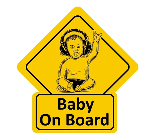Baby On Board. The sticker on the back window of the car. Children vector illustration with text.