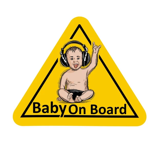 Baby Aan Boord Sticker Achterruit Van Auto Kinderen Vector Illustratie — Stockvector