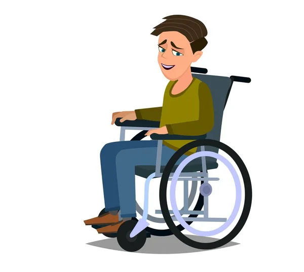 Little Boy Wheelchair Colorful Flat Style Cartoon Vector Illustration — 스톡 벡터