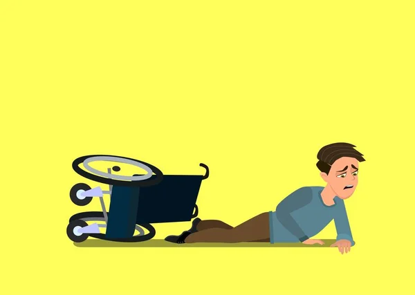 Little Boy Fell Wheelchair Sitting Floor Vector Illustration Cartoon Style — 스톡 벡터