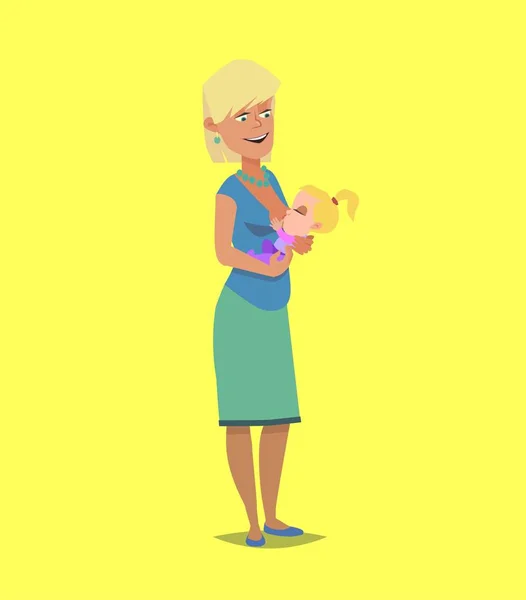 Mãe Feliz Amamenta Bebé Ilustração Vetorial Estilo Cartoon — Vetor de Stock