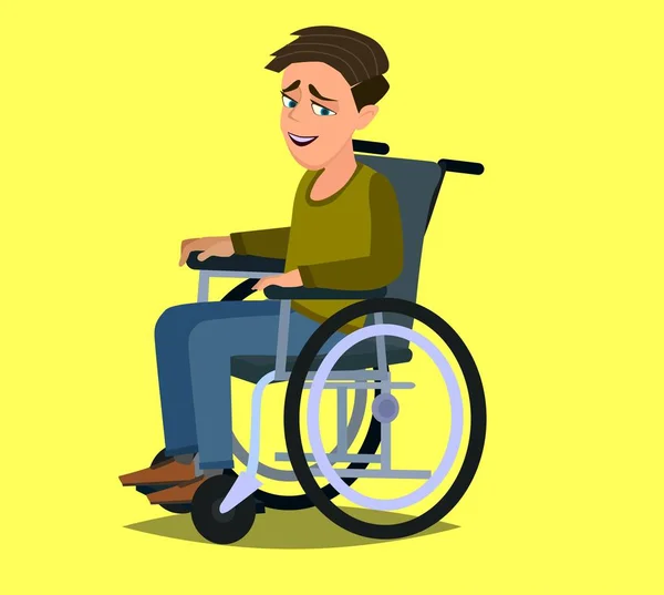 Kleiner Junge Rollstuhl Bunte Flache Stil Cartoon Vektor Illustration — Stockvektor