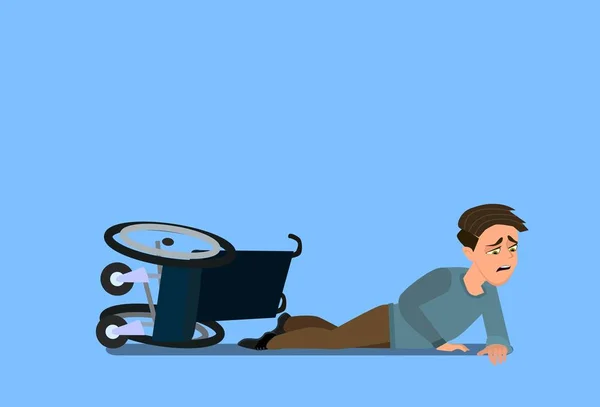 Little Boy Fell Wheelchair Sitting Floor Vector Illustration Cartoon Style — 스톡 벡터