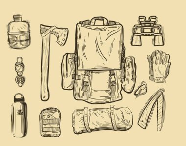 trekking, donanımları üzerinde beyaz izole