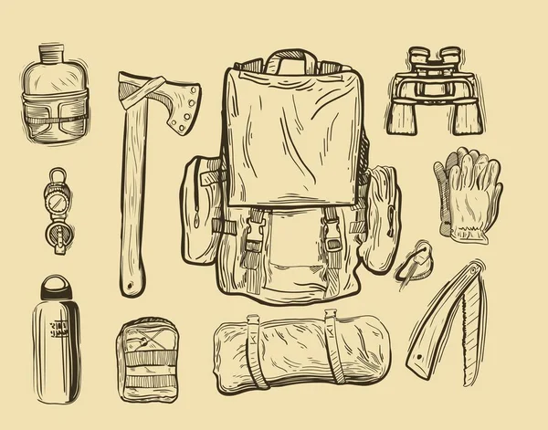 白で隔離され トレッキングのための機器 — ストックベクタ
