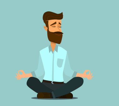 Adam izole arka plan üzerinde meditasyon. Sakin ol. Vektör çizim karikatür tarzı