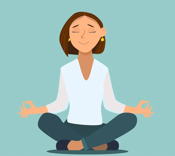 Meditar al hombre sobre un fondo aislado. Cálmate. Ilustración vectorial en estilo de dibujos animados — Vector de stock