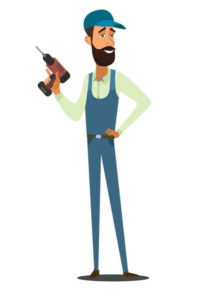 Vector Illustration Concept Plumber . Vector Image Cartoon Character Plumbing based on Large Wrench Lifting Finger Up.