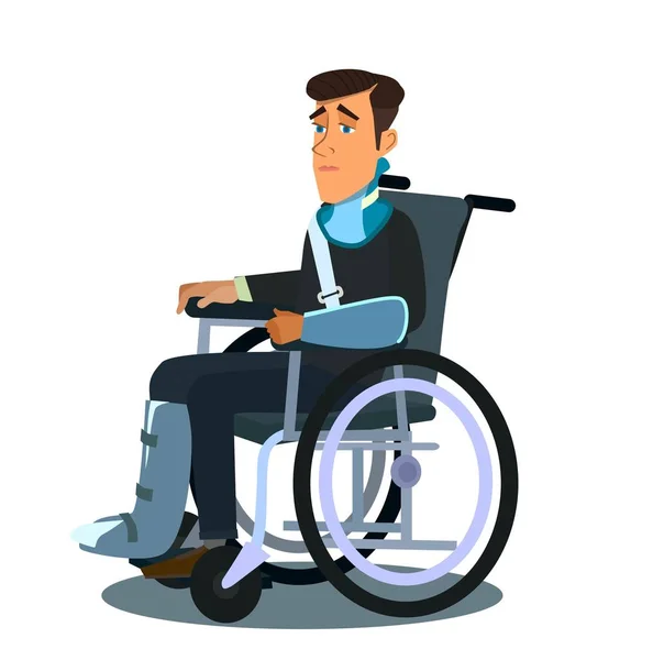 Character of a person with injuries. Broken limbs. The consequences of the accident. — Stock Vector