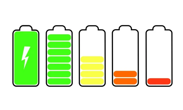 Iconos del indicador de carga de batería. signo plano símbolos ilustración aislado sobre fondo blanco hermoso color negro . — Archivo Imágenes Vectoriales