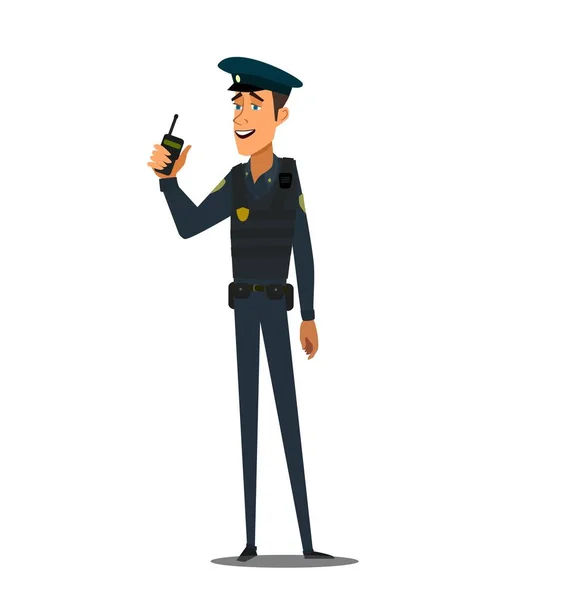 Guardian with Walky Talky Cartoon Character. Bodyguard on Mission. Policeman wearing Cap and Bulletproof Vest Clipart. Guardian Isolated vector Drawing. — Stock Vector