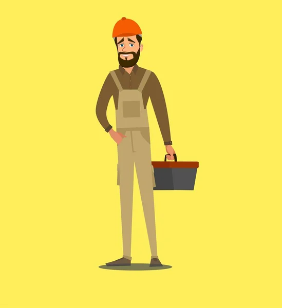 Character repairman or mechanic with a toolbox. Vector illustration — ストックベクタ