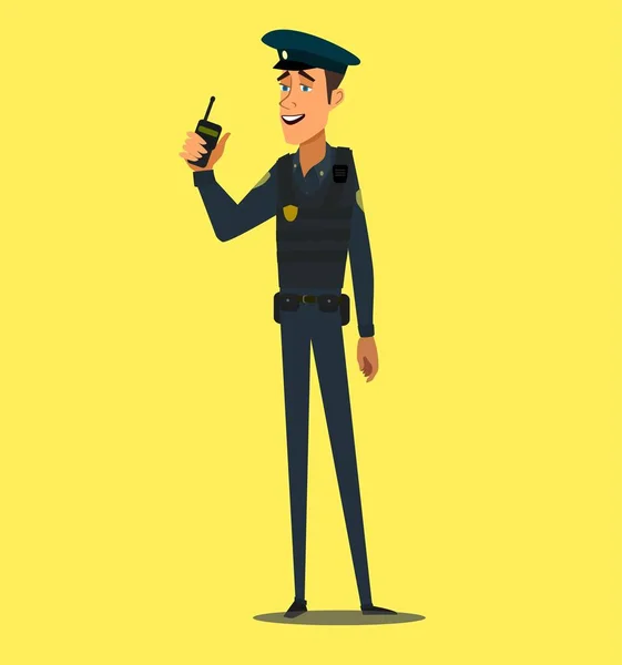 Guardian with Walky Talky Cartoon Character. Bodyguard on Mission. Policeman wearing Cap and Bulletproof Vest Clipart. Guardian Isolated vector Drawing. — Stock vektor