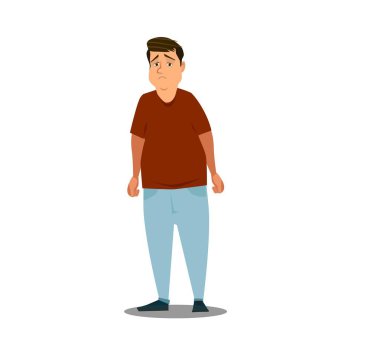Şişko bir spor üniformalı. Ağırlık kavramı. Beyaz arka plan üzerinde izole karikatür tarzı resimde vektör