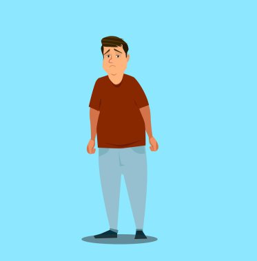 Şişko bir spor üniformalı. Ağırlık kavramı. Beyaz arka plan üzerinde izole karikatür tarzı resimde vektör