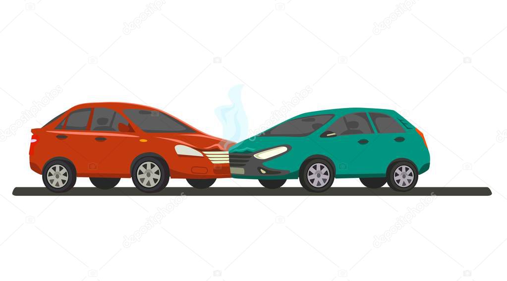 Car accident . Two cars involved in a car wreck. Vector illustration .