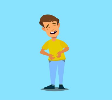 Little boy has a stomach ache.Vector illustration flat cartoon.