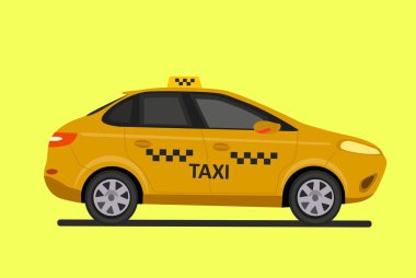 Taksi Arabası. Beyaz arka planda izole edilmiş vektör düz çizim. Etiket ve Poster için El Tasarımı Elementi