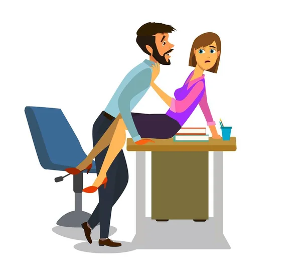 Seksuele intimidatie op het werk, kantoor vrouw en haar wellustig baas, — Stockvector