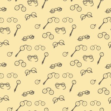 Vector seamless pattern with hand drawn vintage glasses. Beautiful design elements, perfect for prints and pattern.