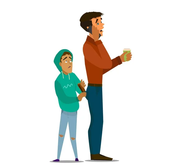 A child steals a purse from a man's back pocket. Vector illustration. — Stok Vektör