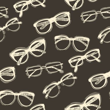 Seamless pattern with glasses in vintage style. Vector seamless pattern with hand drawn vintage glasses.