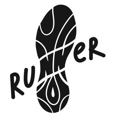 Run lettering on running shoes vector sneakers or trainers with text signs for typography illustration