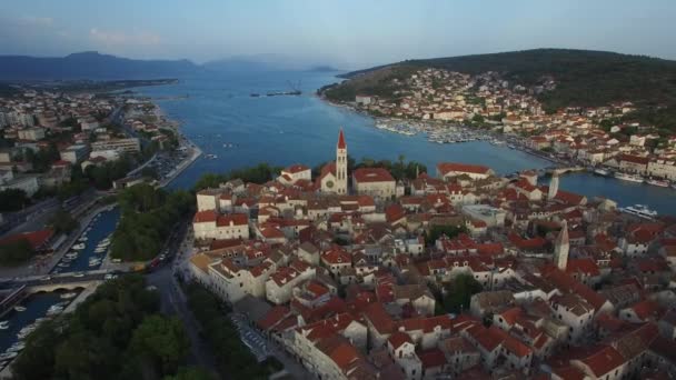 Трогіра Красива Солодка Місто Хорватії Адріатичне Море Пташиного Польоту — стокове відео