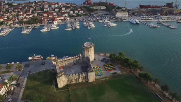 Trogir Mooie Zoete Stad Kroatië Adriatische Zee Luchtfoto Van — Stockvideo