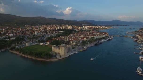 Trogir Krásné Sladké Město Chorvatsku Jaderské Moře Letecký Pohled — Stock video