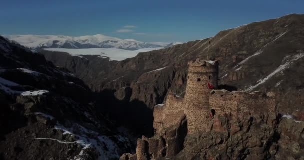 Luchtfoto Van Seytan Kalesi Ardahan — Stockvideo