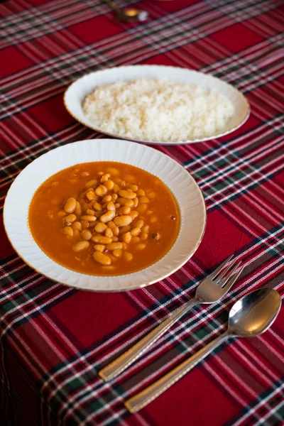 Kuru Fasulye Pilav Feijão Branco Assado Comida Turca Tradicional — Fotografia de Stock