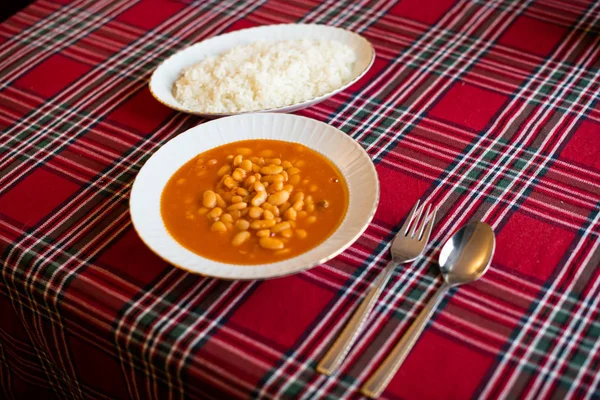 Kuru Fasulye Pilav Feijão Branco Assado Comida Turca Tradicional — Fotografia de Stock