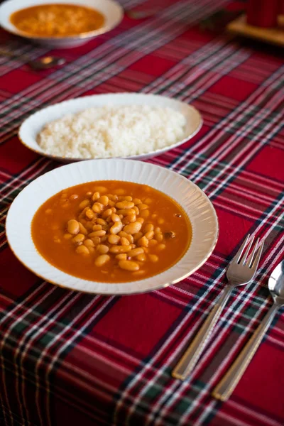 Kuru Fasulye Pilav Feijão Branco Assado Comida Turca Tradicional — Fotografia de Stock