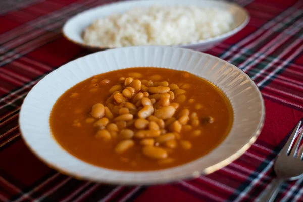 Kuru Fasulye Pilav Feijão Branco Assado Comida Turca Tradicional — Fotografia de Stock