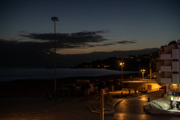 Albufeira at Night, Portugal. Small town next to Ocean.