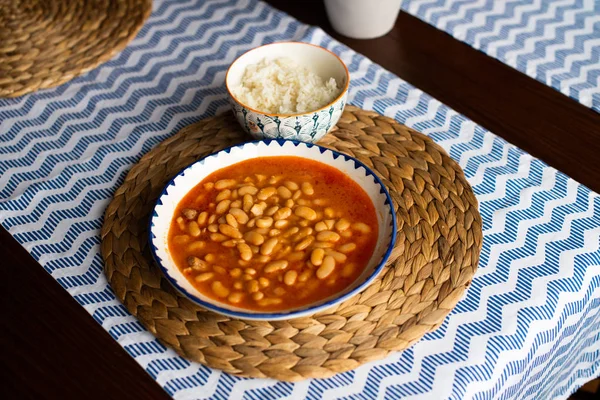 Kurufasulye Aka Feijão Branco Assado Comida Tradicional Turca Com Pilaf — Fotografia de Stock